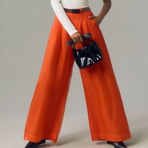 Anthropologie The Avery Pleated Wide Leg Trousers by Maeve: Sheer Silk Edition